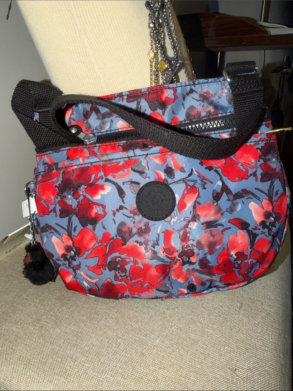 Kipling Emmylou 9cm Festive Floral Crossbody Bag - Red/Blue